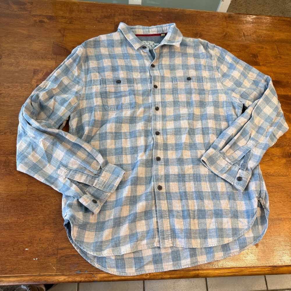 True Grit Light Blue and White Plaid flannel Men's Shirt size xl